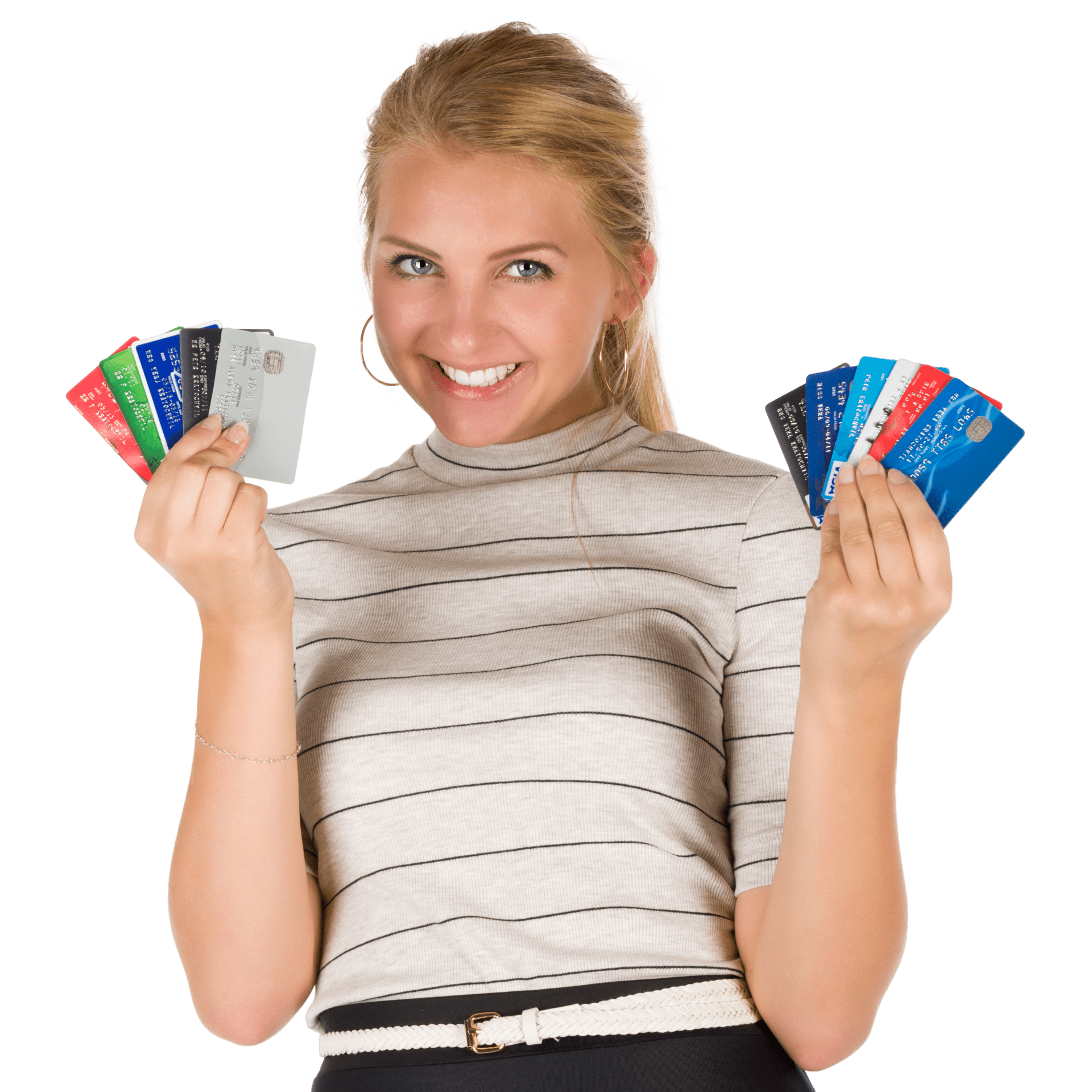 Happy Girl With Credit cards Resolve Debt Zip through debt disputes with ZumaZip.com Respond Settle Arbitrate - Your Legal Lifeline